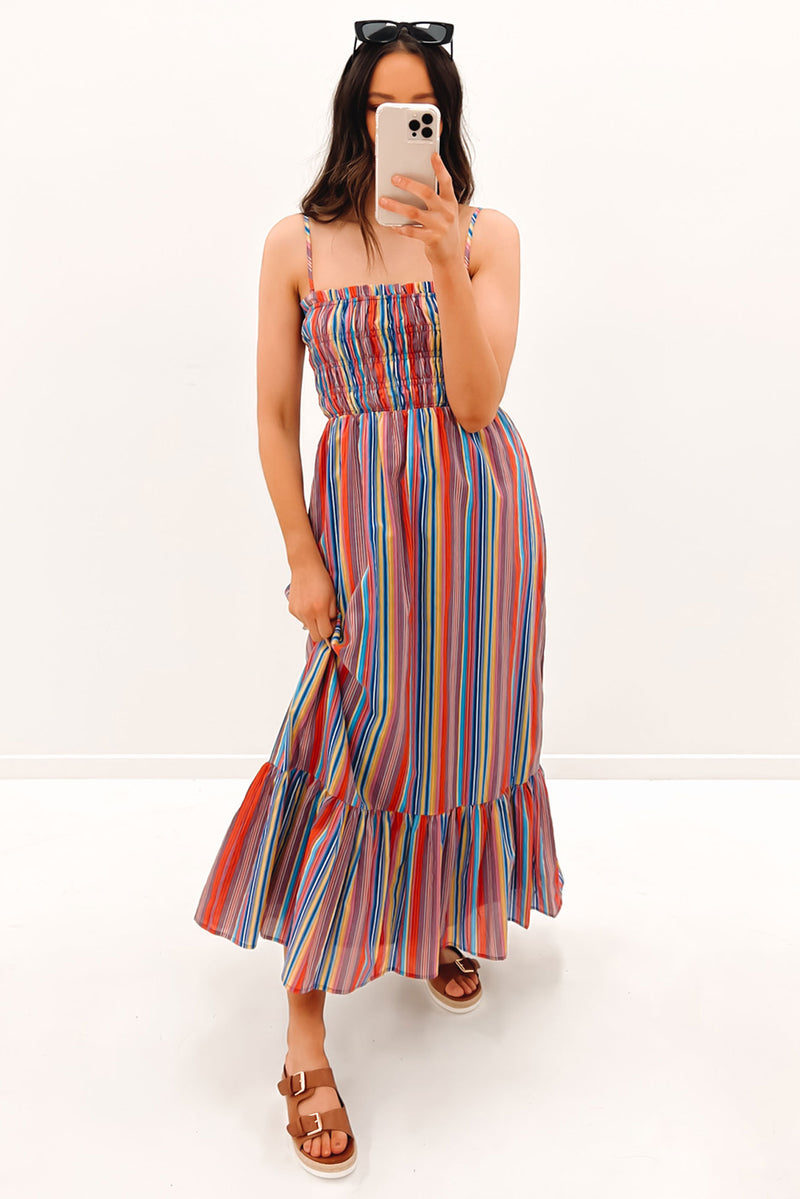 Mariana Midi Dress Multi Stripe