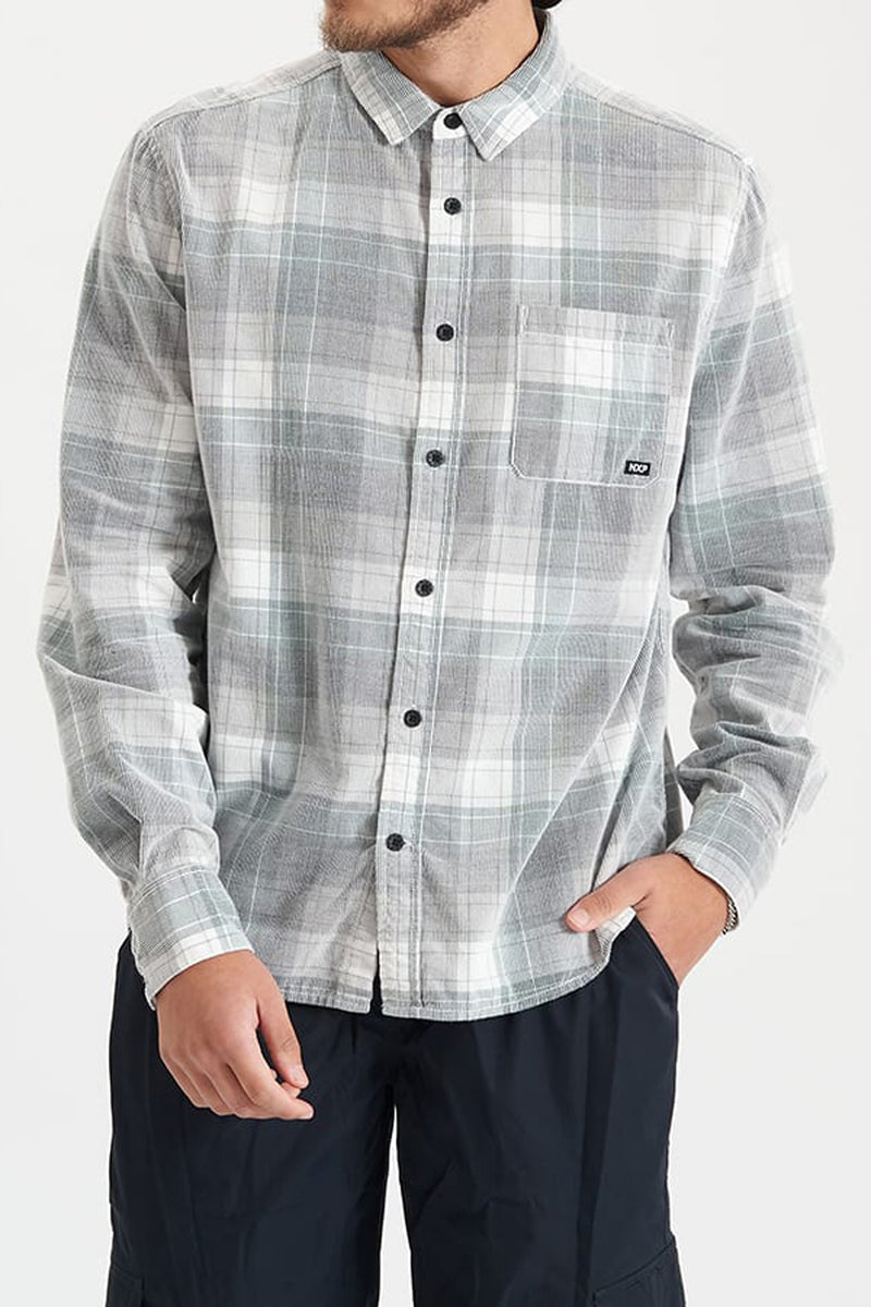 Match Cord Long Sleeve Shirt Silver Pine White Check