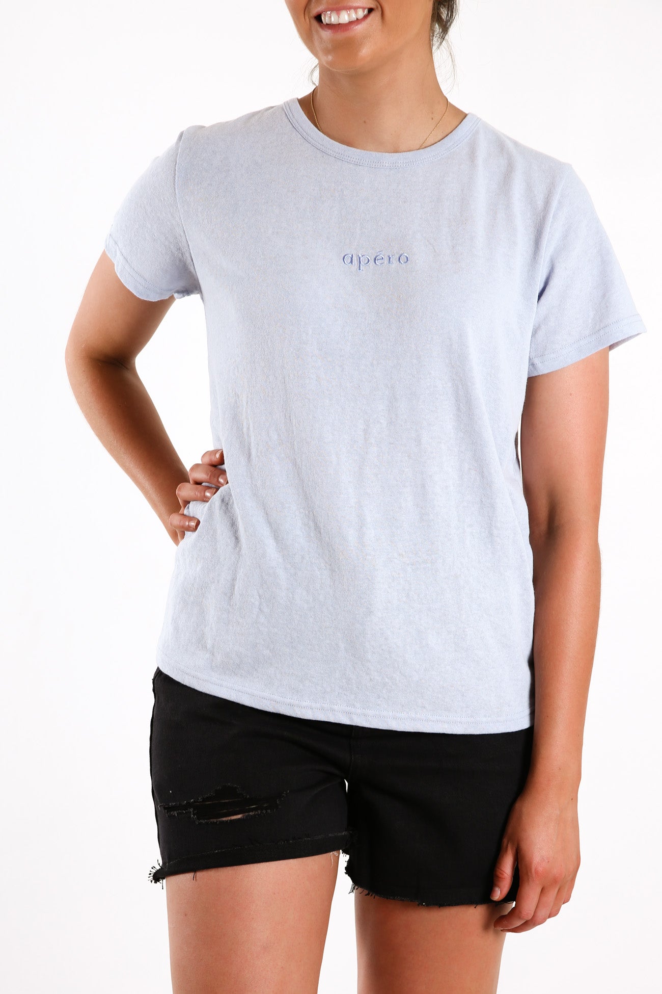 Mini Embroidered Femme Tee Sky Blue