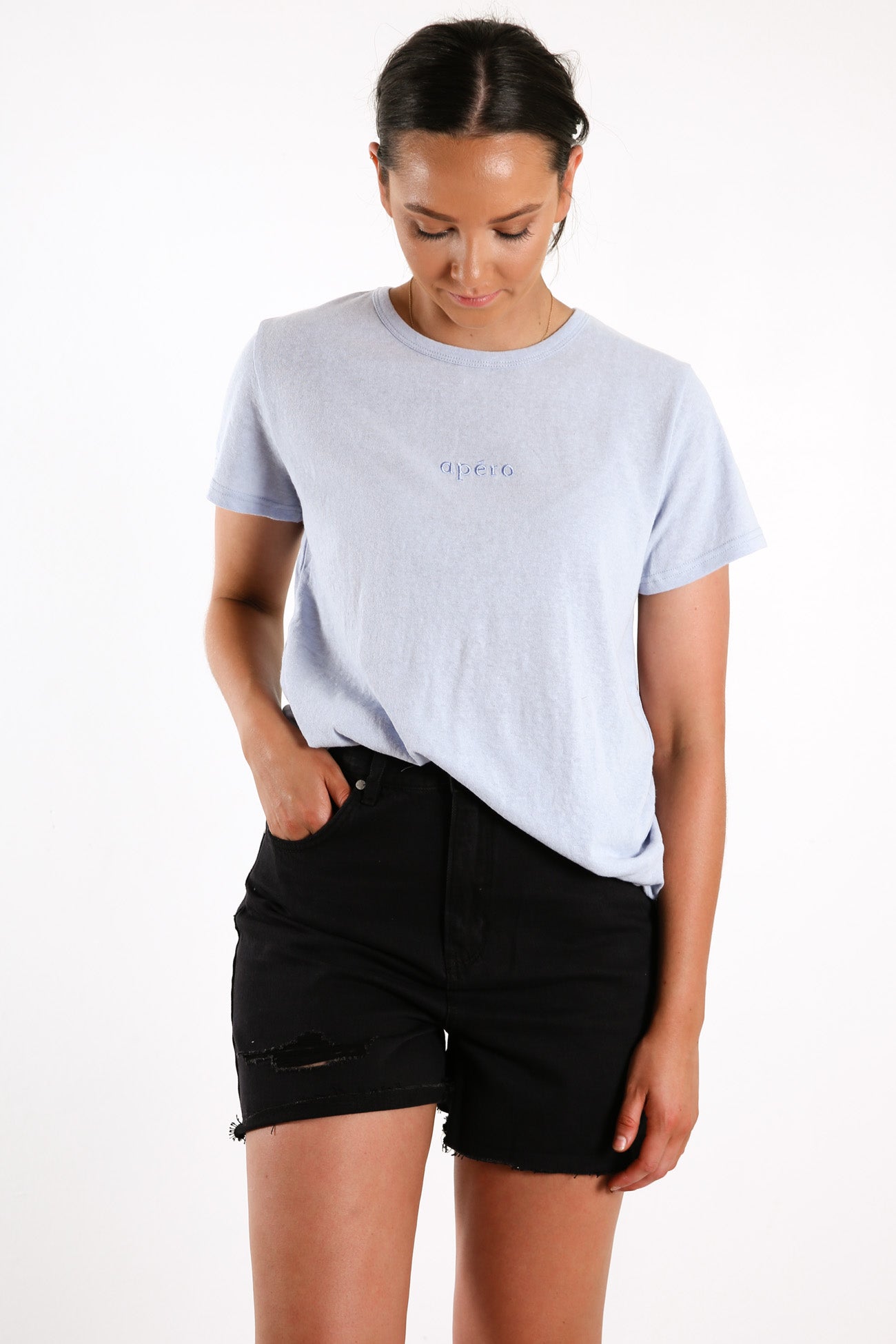 Mini Embroidered Femme Tee Sky Blue