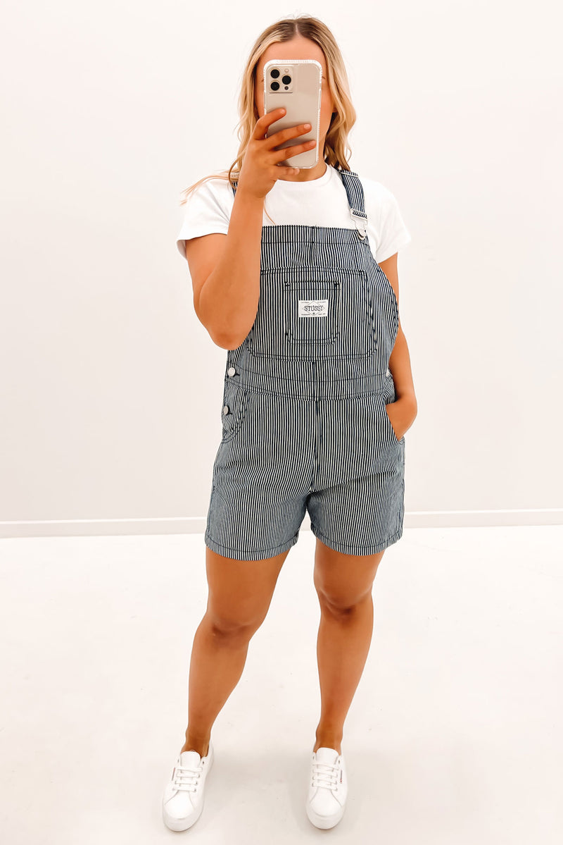 Nevada Denim Short Overall Blue Stripe