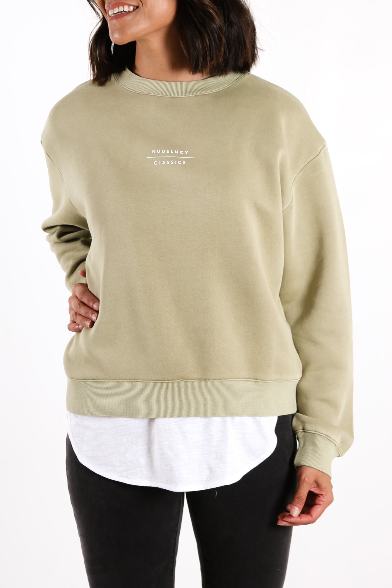 Nude Classics Slogan Sweat Washed Sage