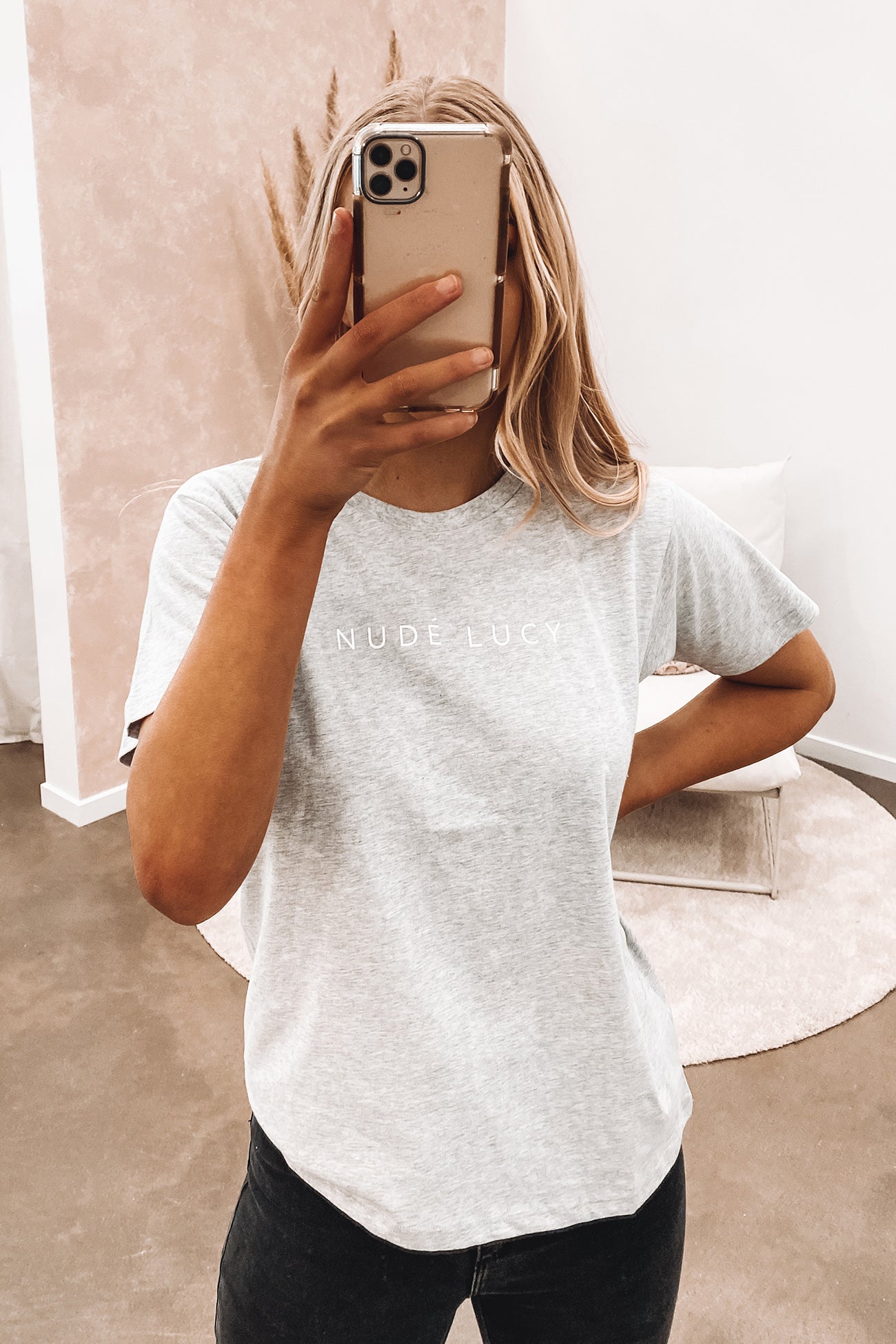 Nude Lucy Organic Slogan Tee Grey Marle