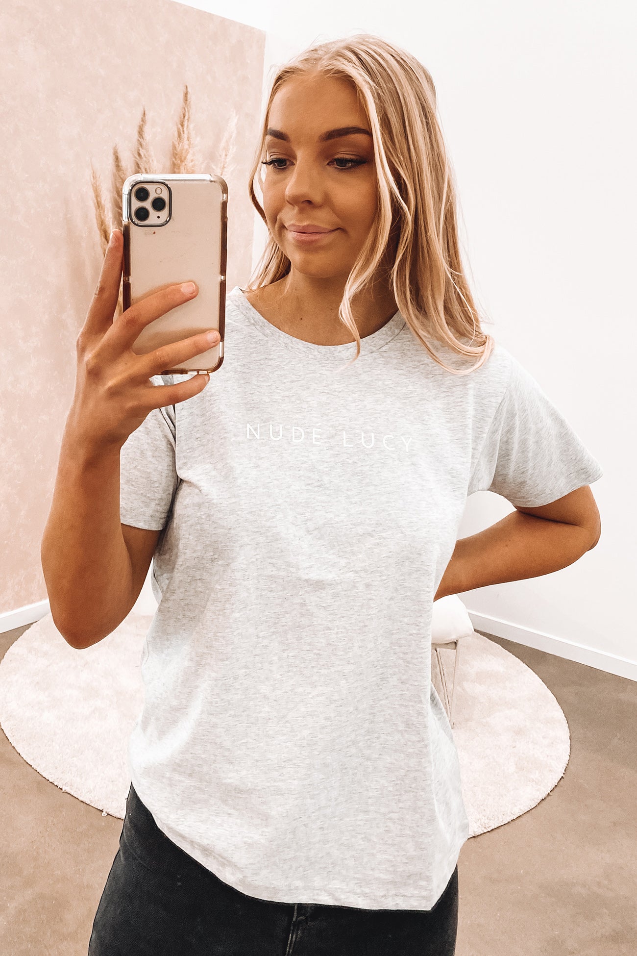 Nude Lucy Organic Slogan Tee Grey Marle