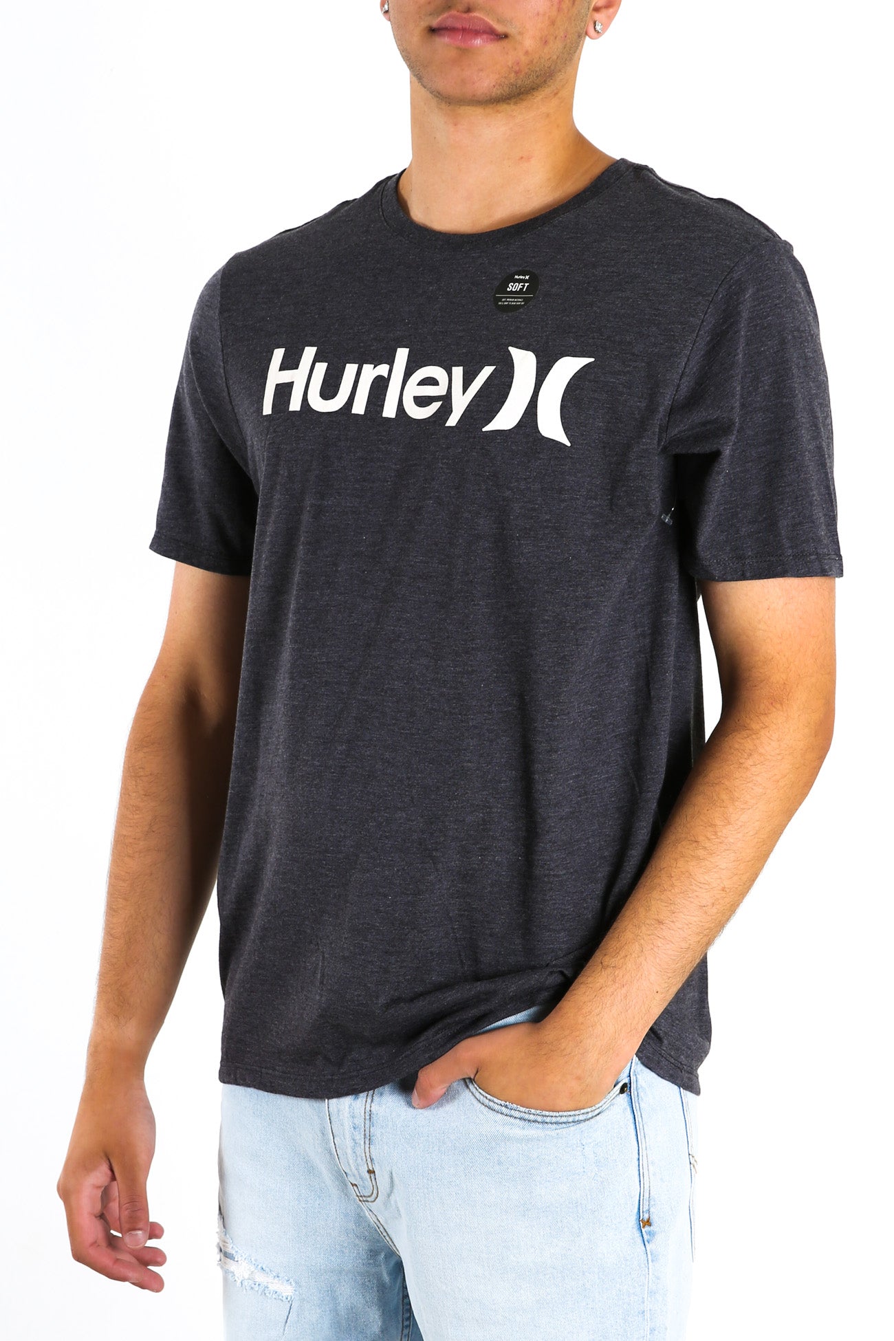 One & Only Short Sleeve Soild T-Shirt Black Heather White