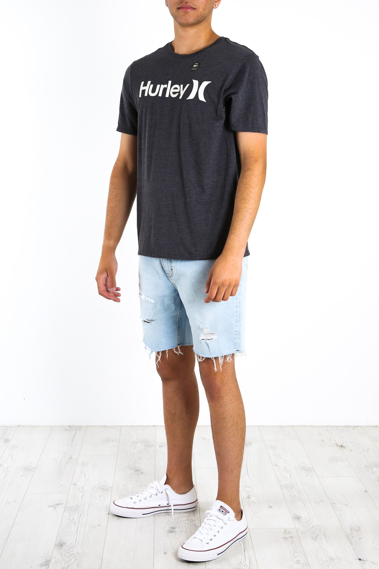 One & Only Short Sleeve Soild T-Shirt Black Heather White