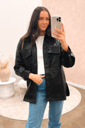 Olivia Vegan Leather Coat Black