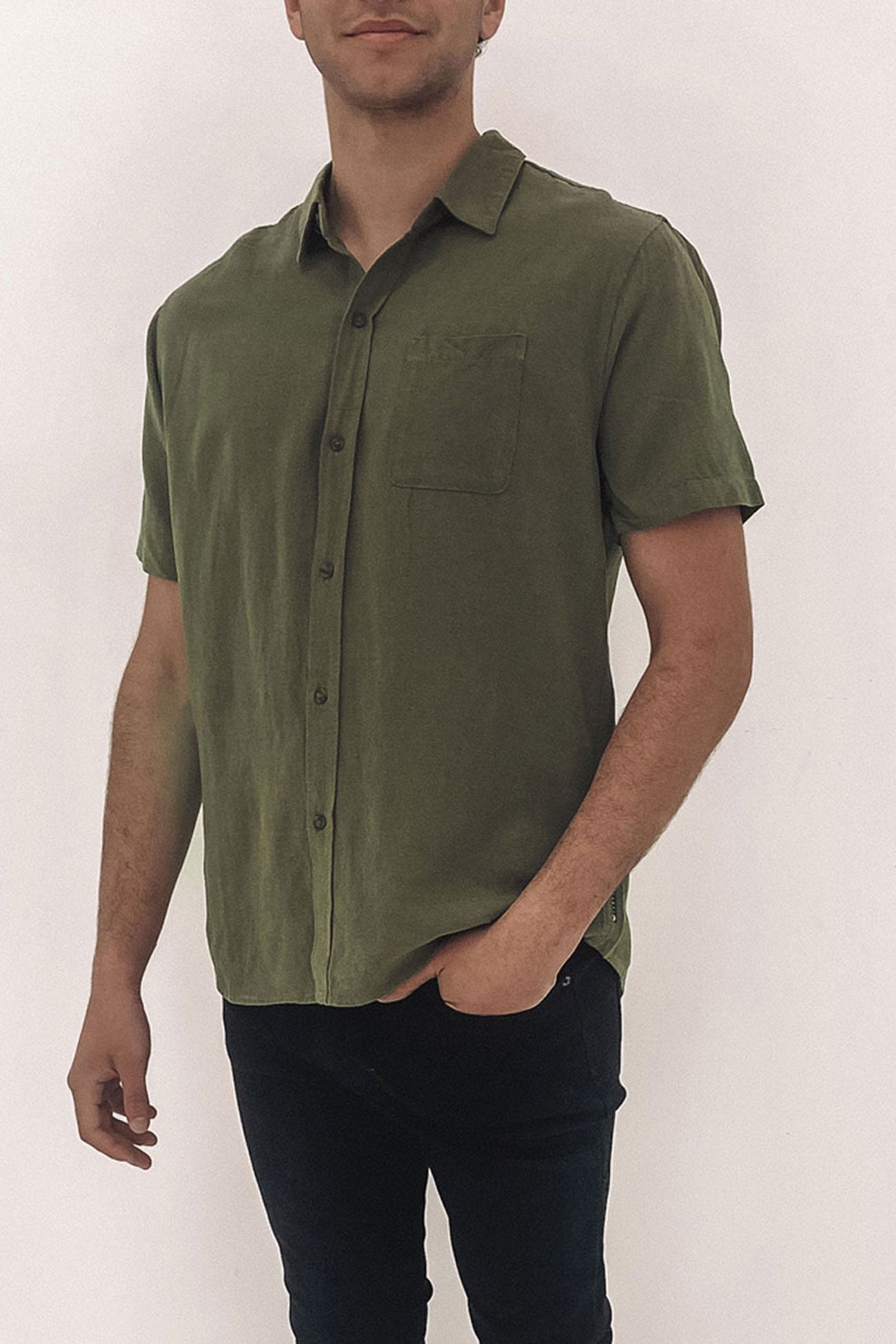 Overtone Short Sleeve Linen Shirt Savanna