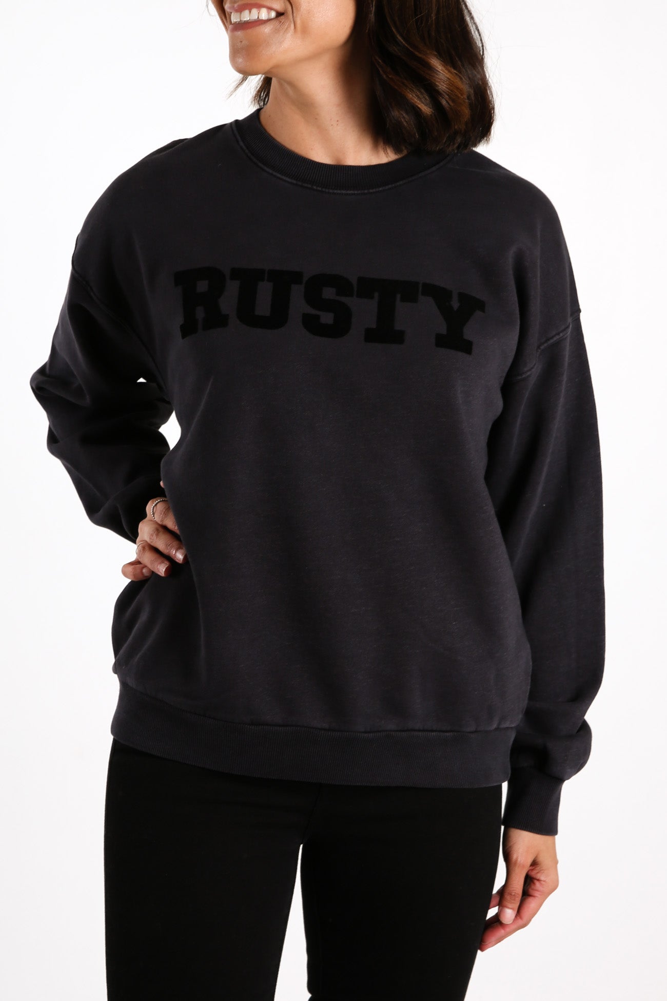 Owen Crew Neck Boyfriend Fleece Black