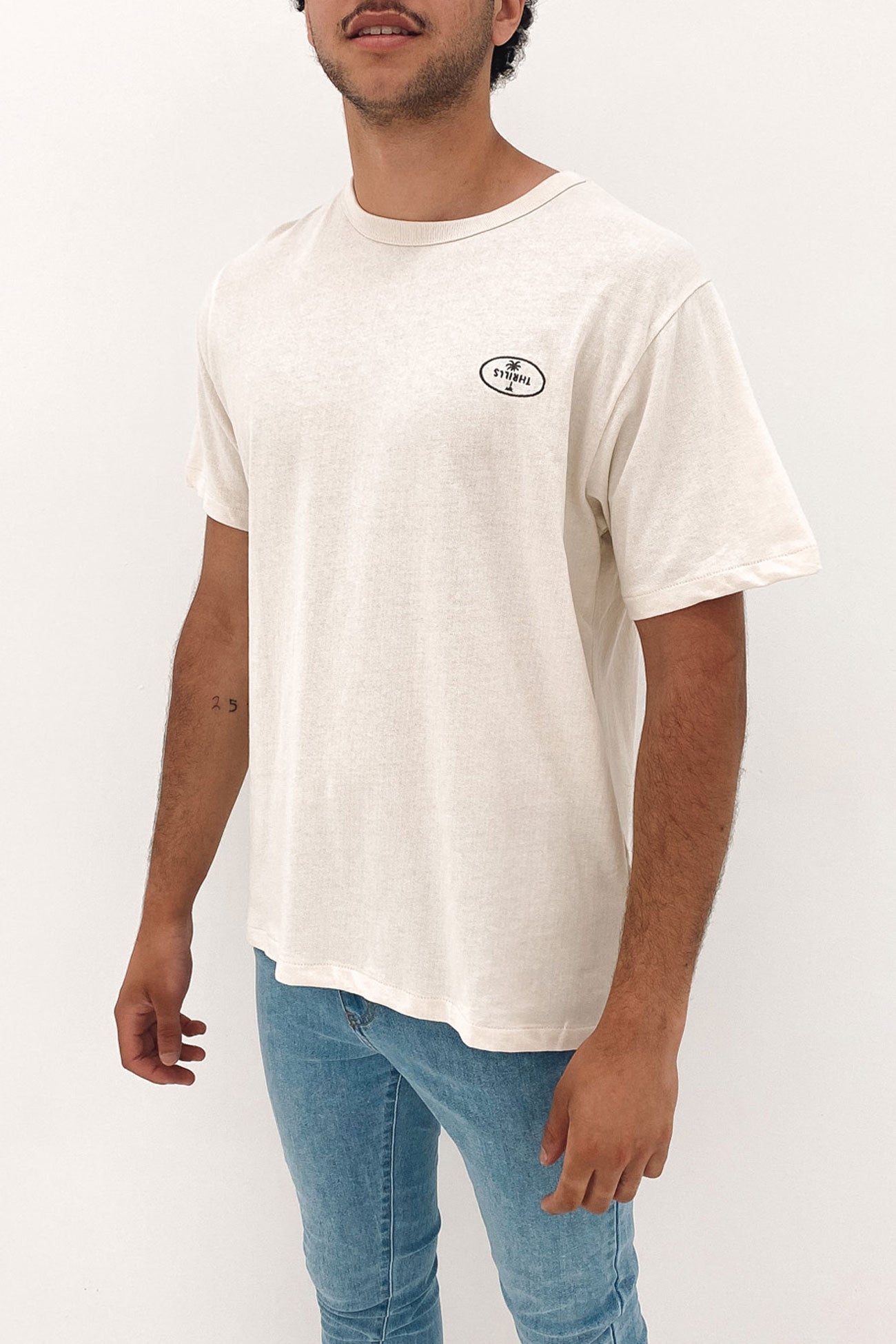Palm Oval Embro Merch Fit Tee Heritage White