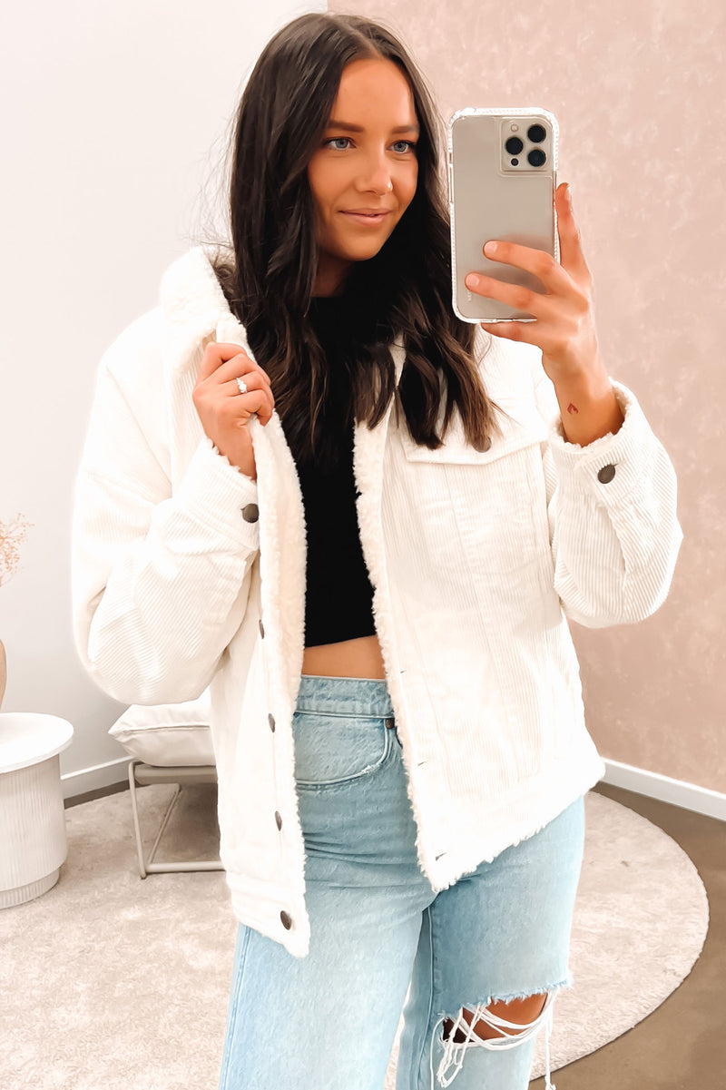 Paris Cord Sherpa Shacket Vintage White Jean Jail