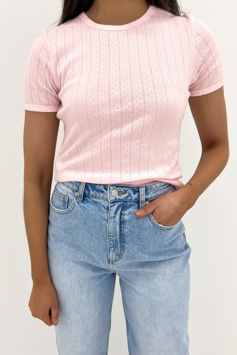 Pointelle Tee Pink Icing