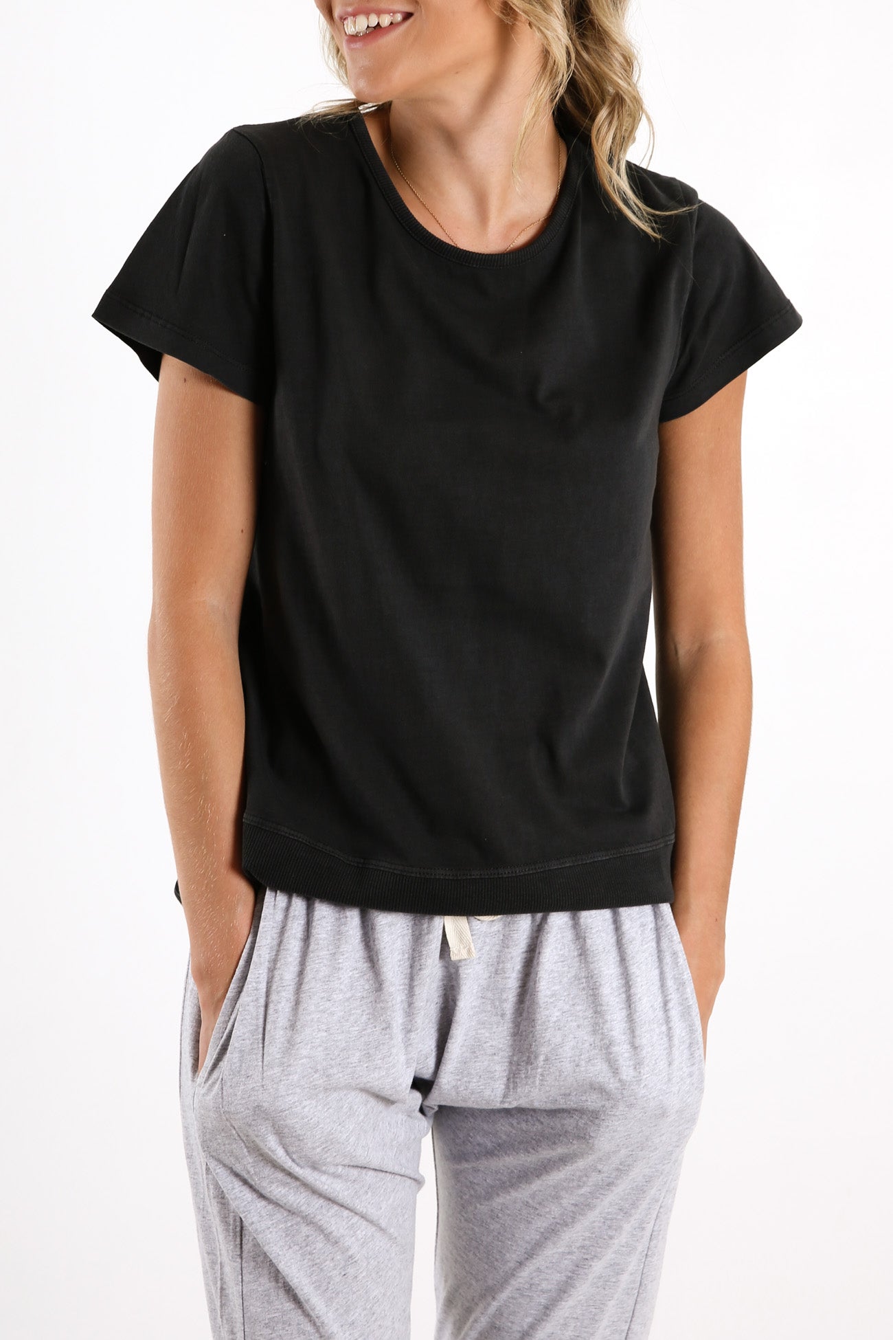 Rib Short Sleeve Tee Washed Black
