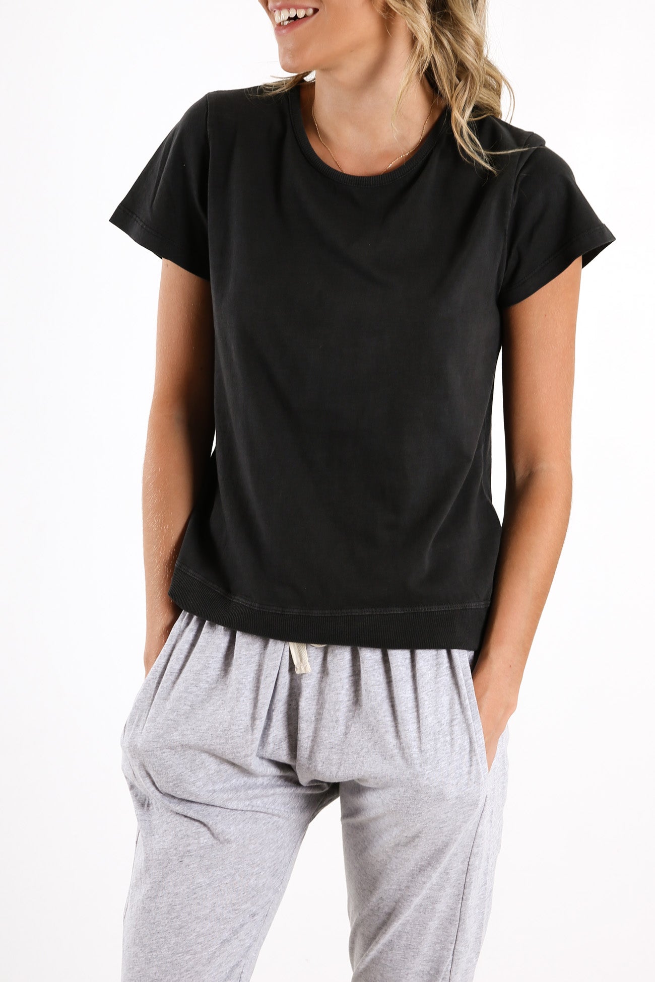 Rib Short Sleeve Tee Washed Black