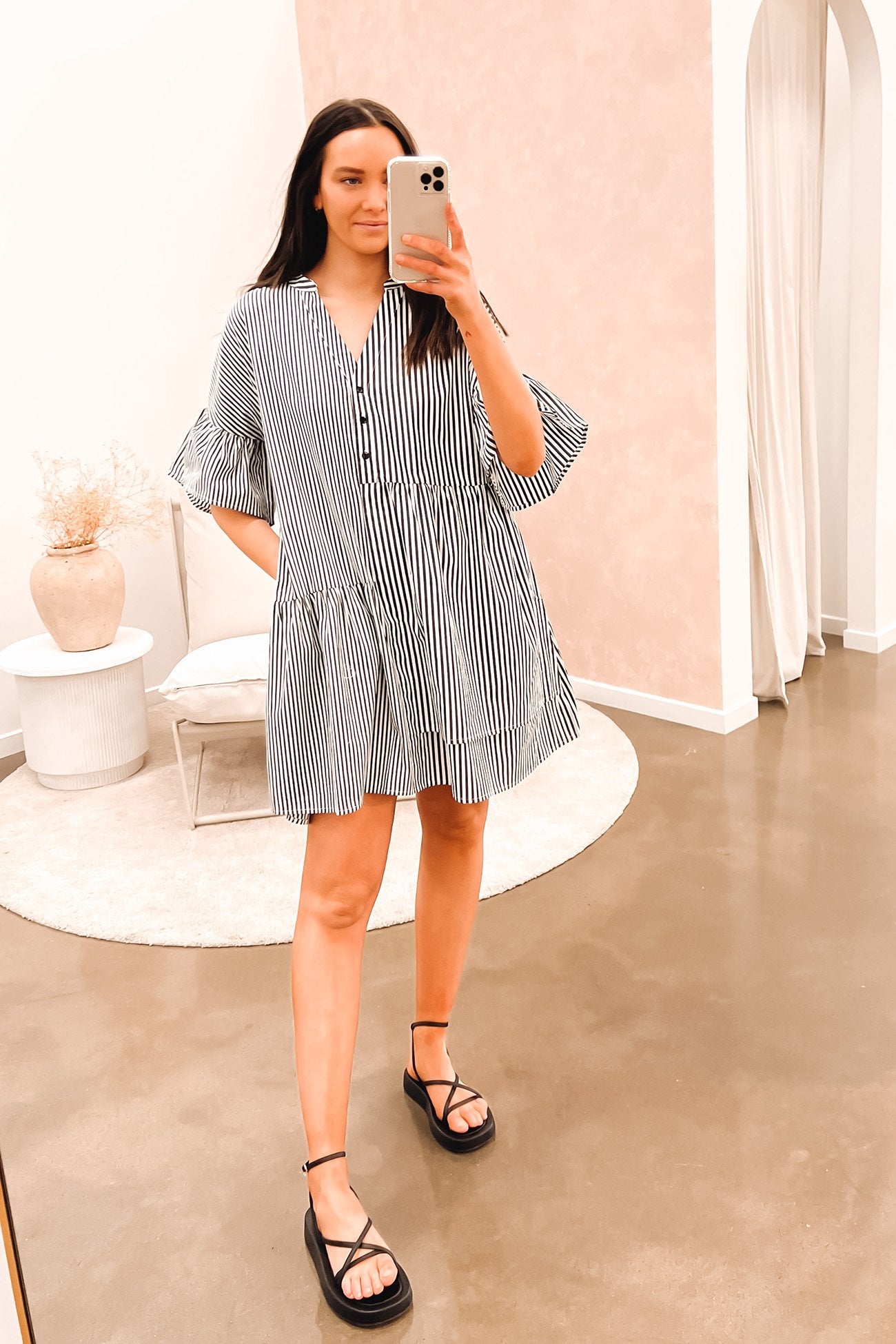 Rochelle Mini Dress Black Stripe