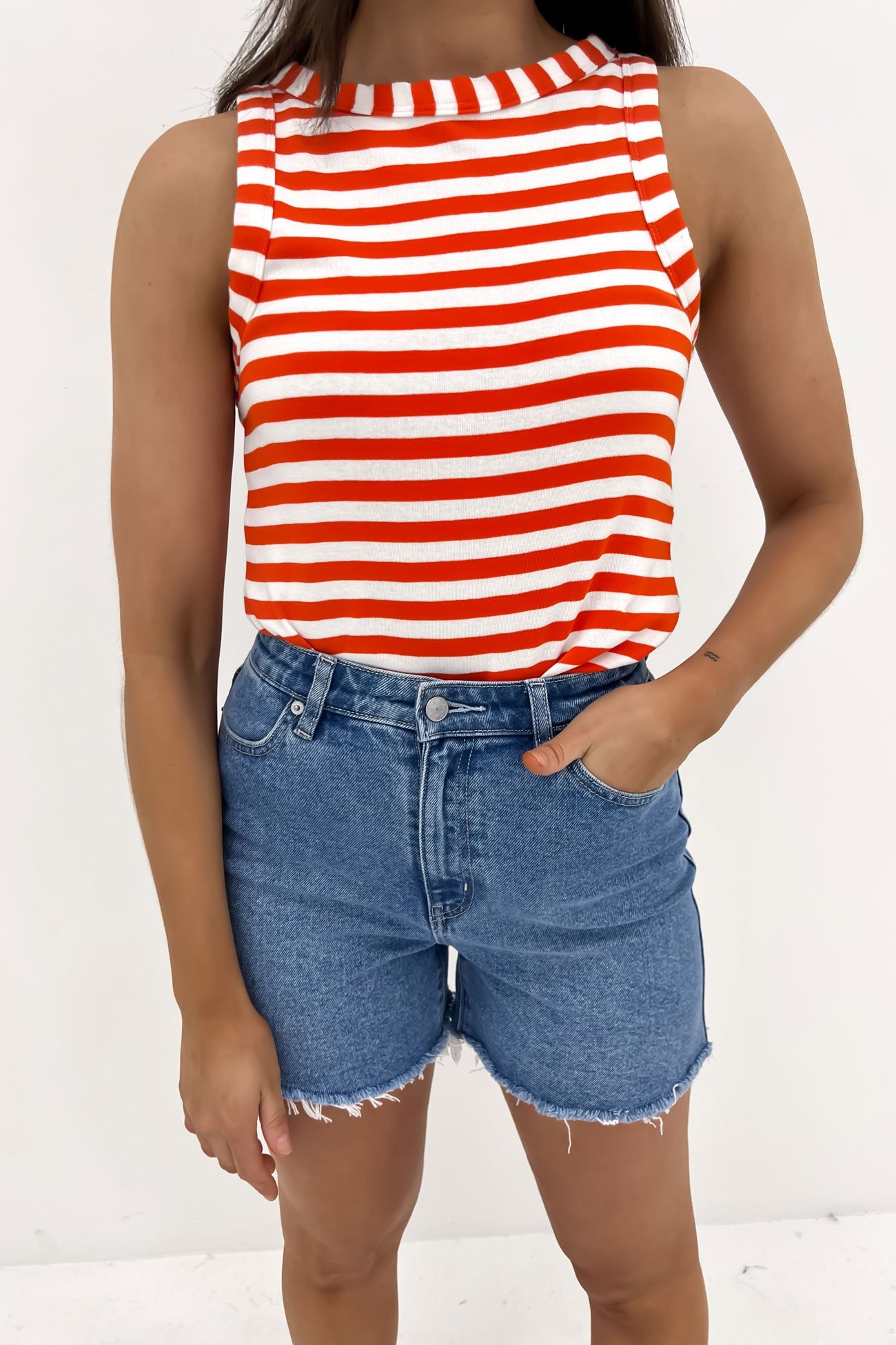 Ruth Tank Orange White Stripe