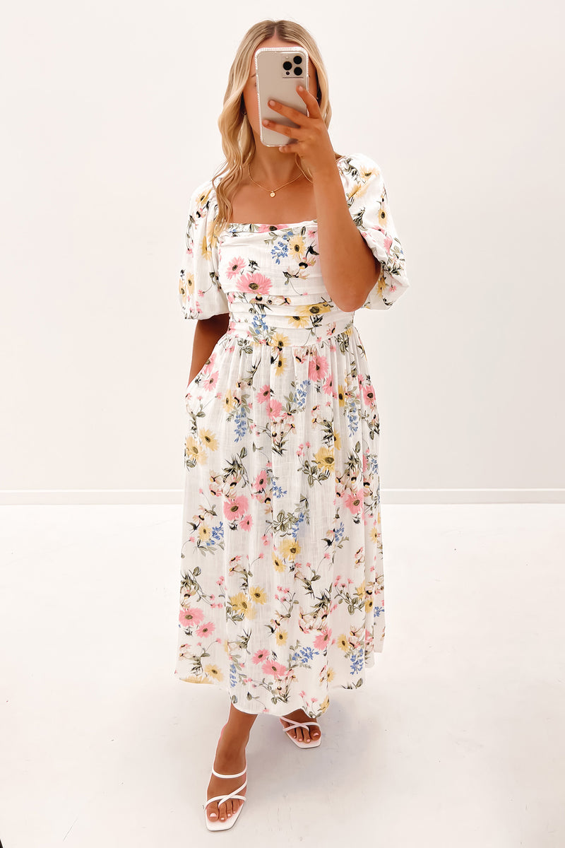 Ryder Midi Dress White Floral Jean Jail