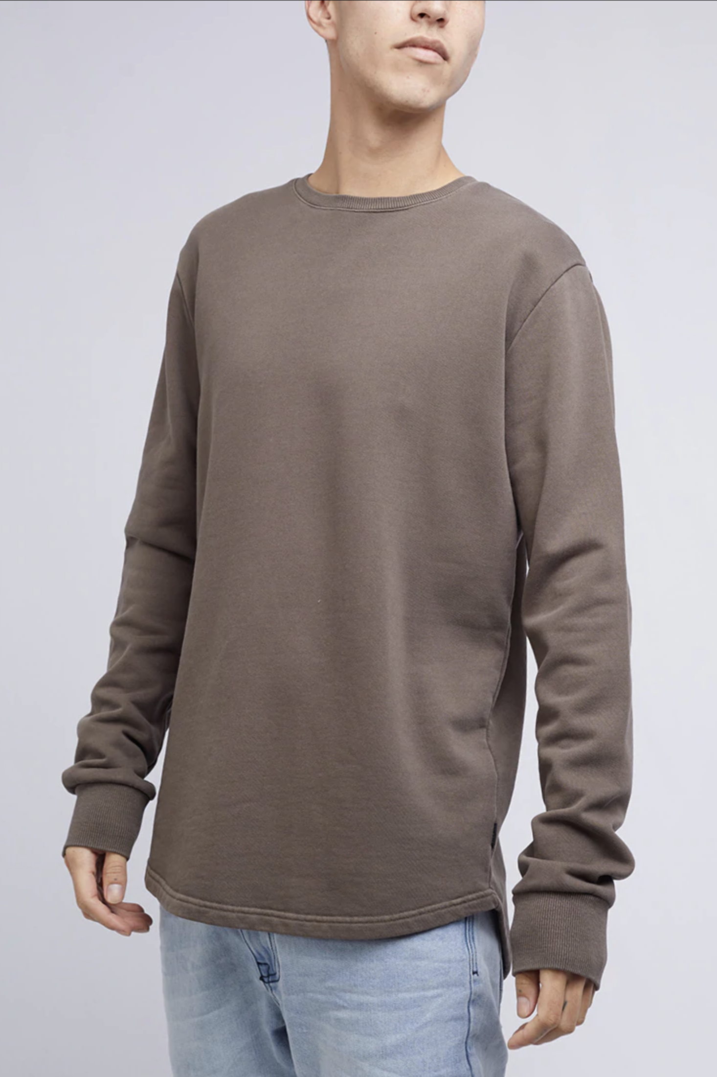 Curved Hem Crew Earth Brown