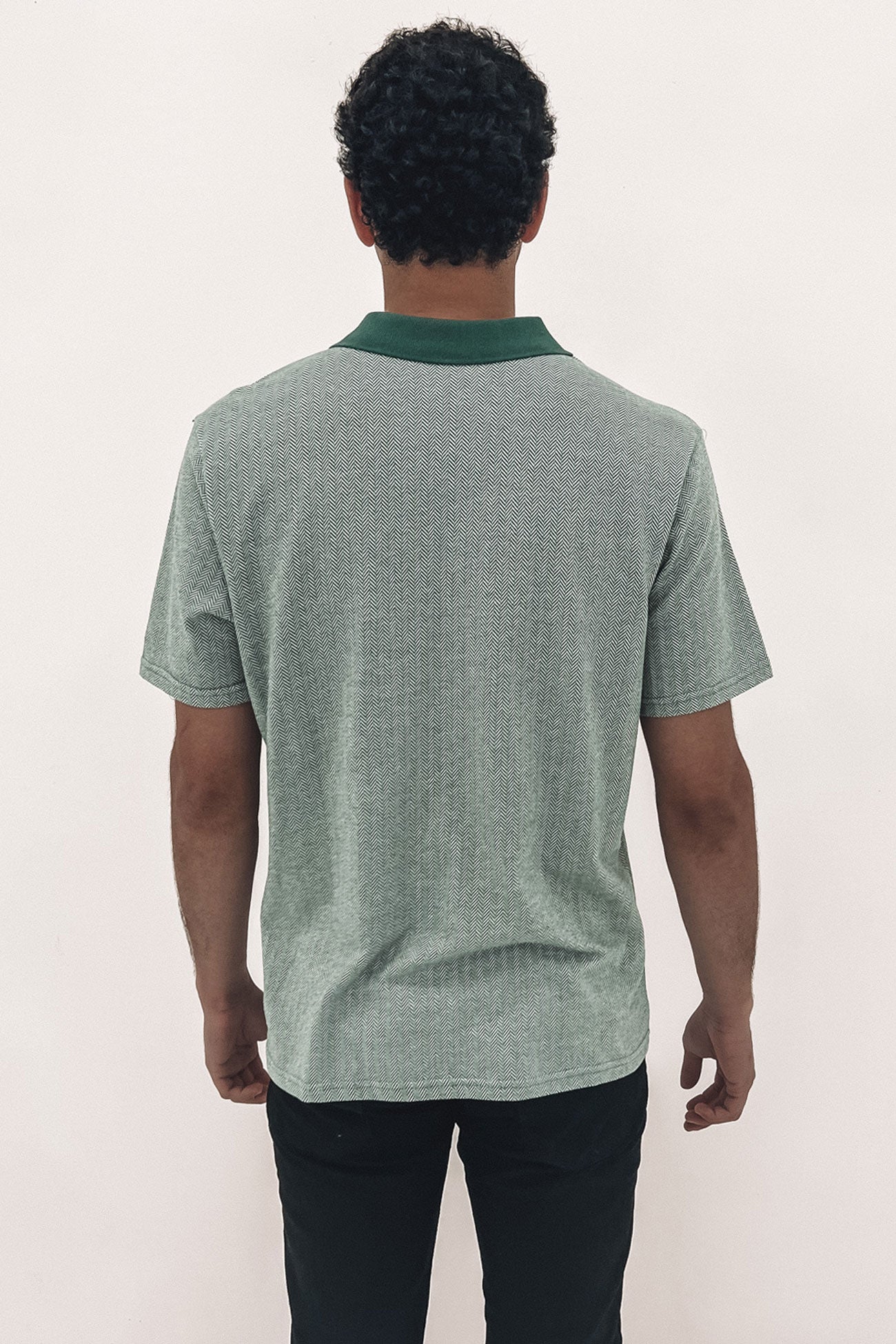 Shield Herringbone Short Sleeve Polo Knit Dark Forest