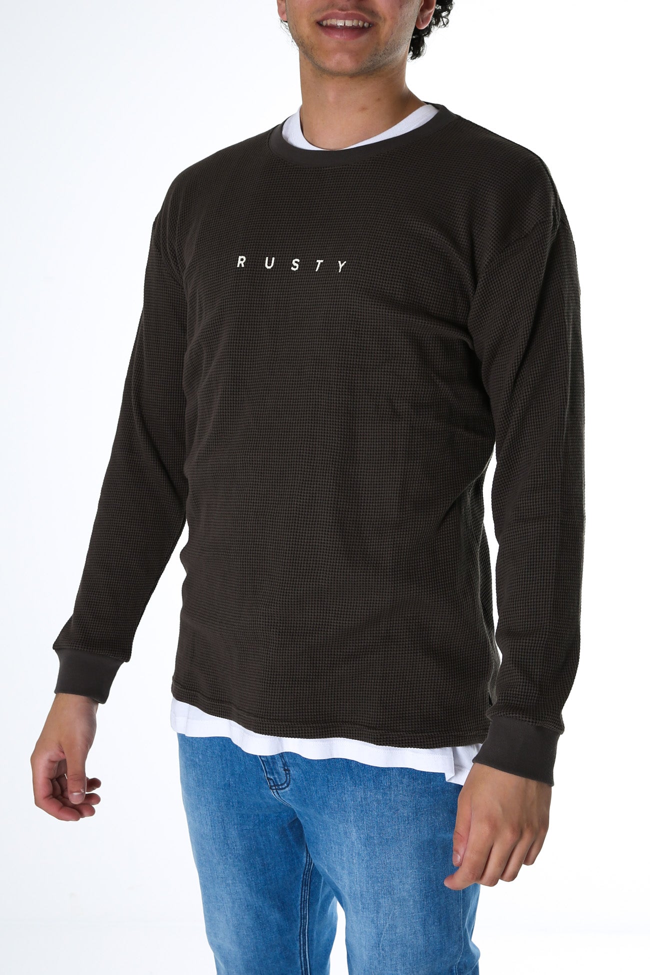 Short Cut Waffle Long Sleeve Tee Coal