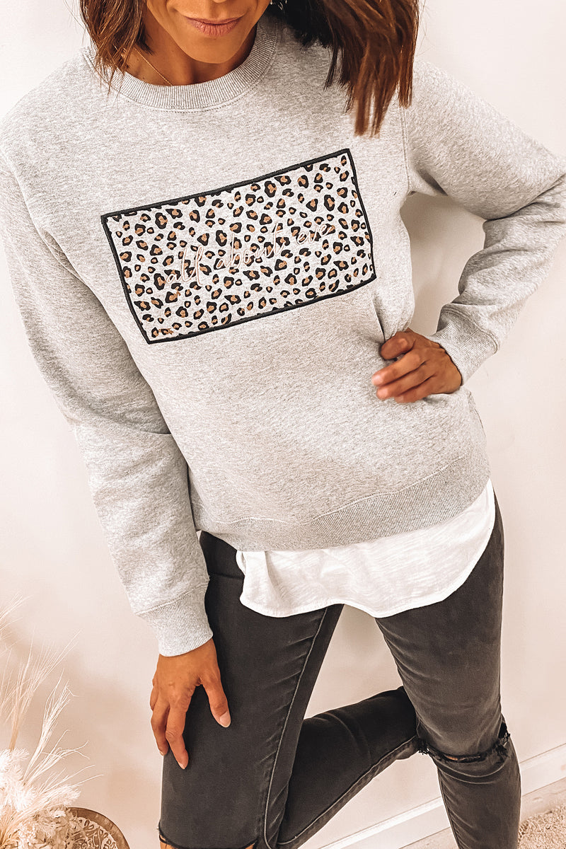 Signature Patched Fleece Crew Grey Marle