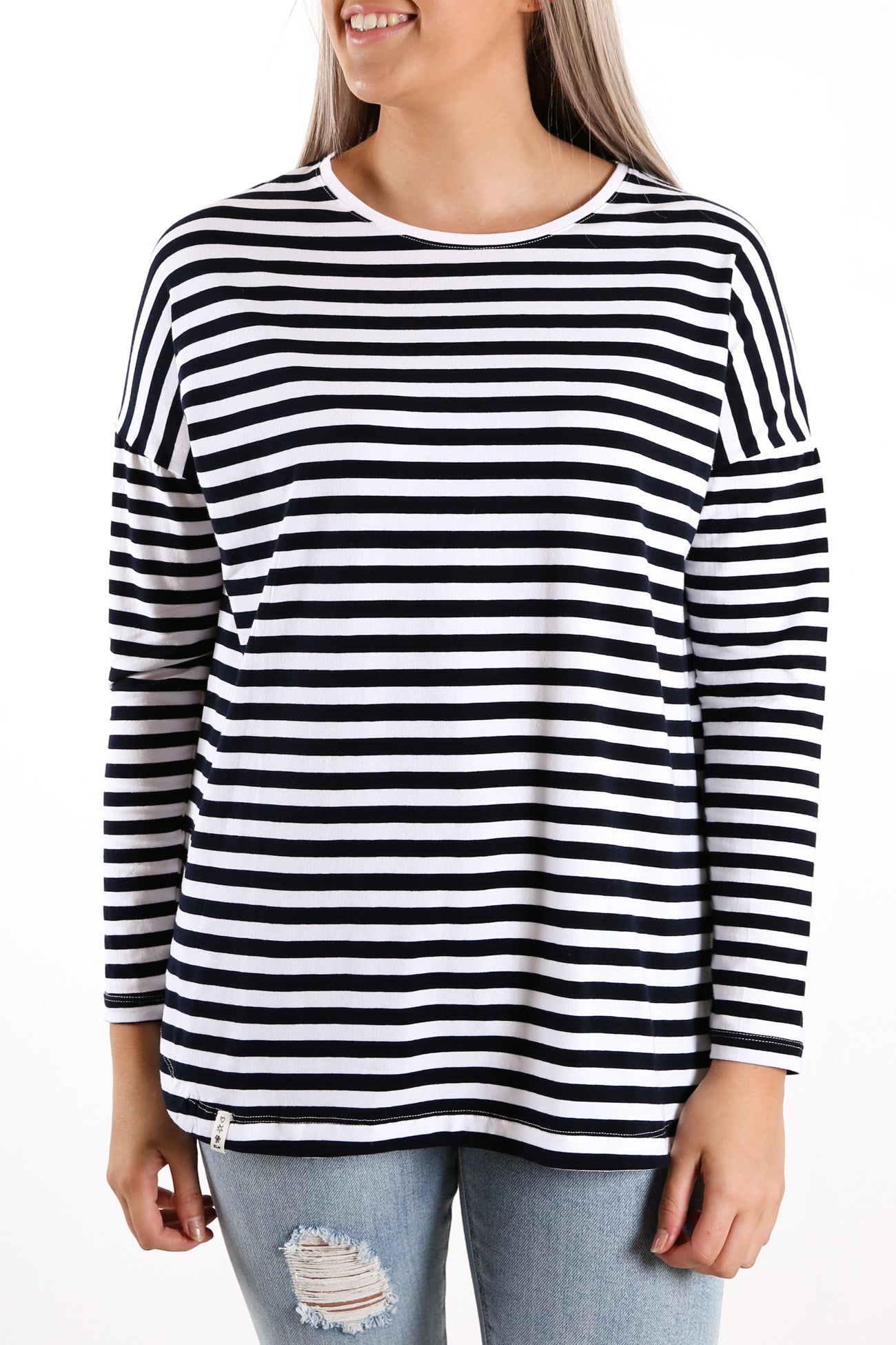 Society Stripe Long Sleeve Tee White Navy