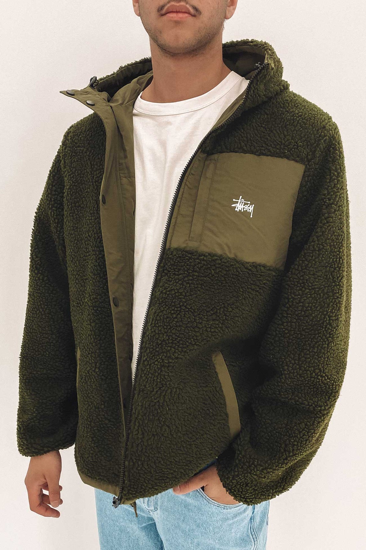 Stock Sherpa Reversible Jacket Flight Green Black Jean Jail
