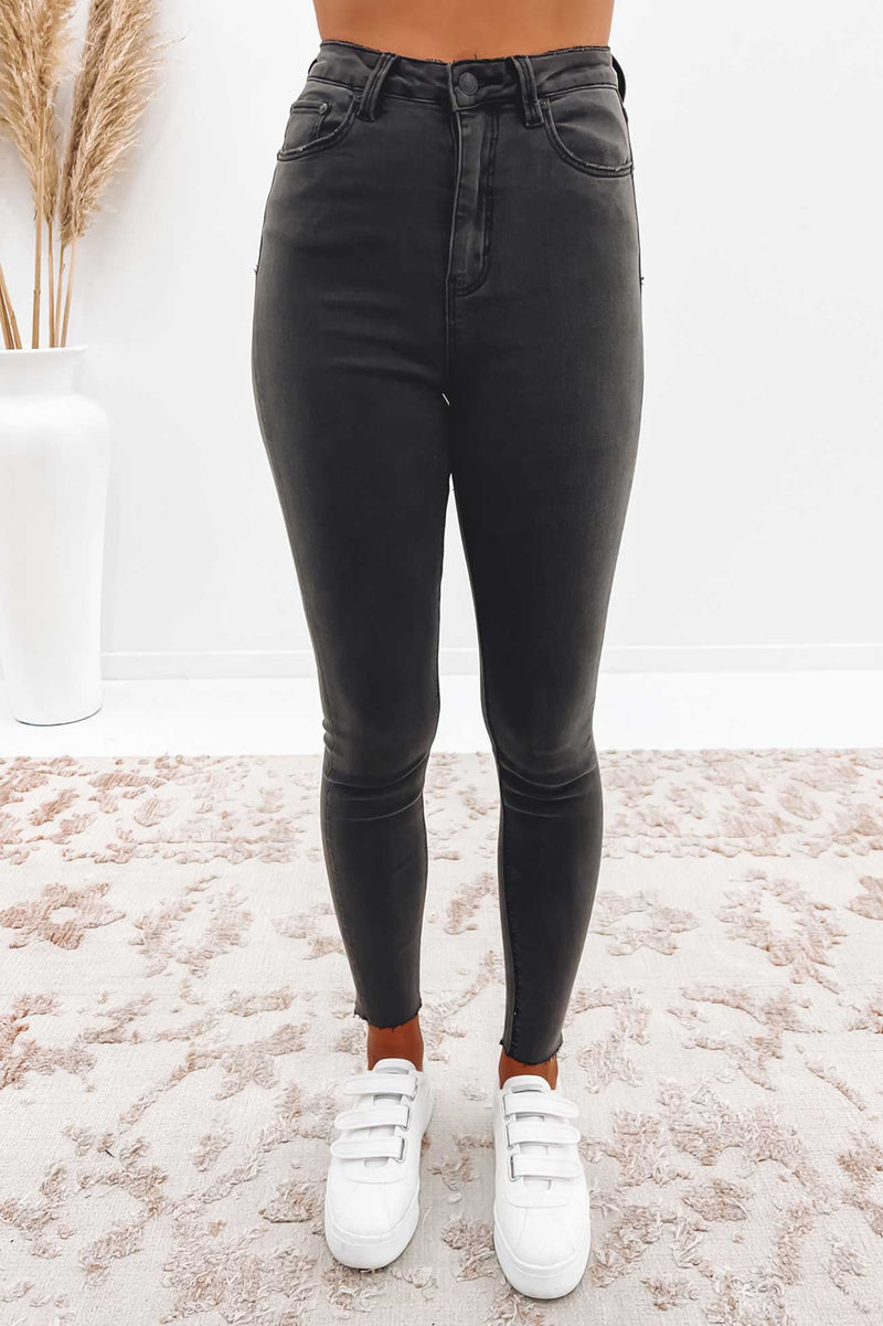 Super High Waisted Skinny Jean Washed Black Jean Jail