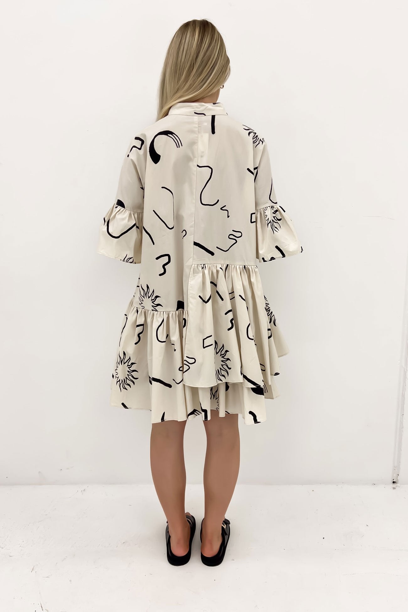 Talia Mini Dress Beige Black Swirl Sun