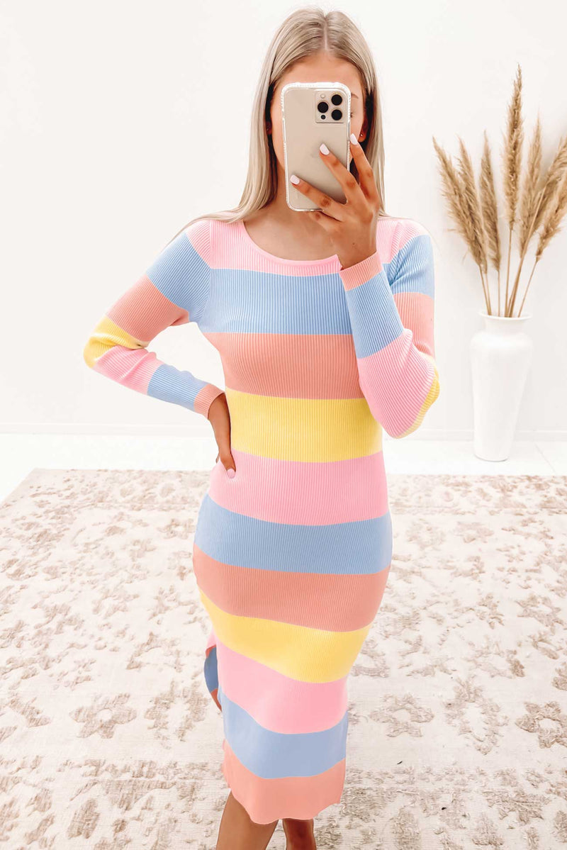 Tara Knit Dress Pink Multi Stripe
