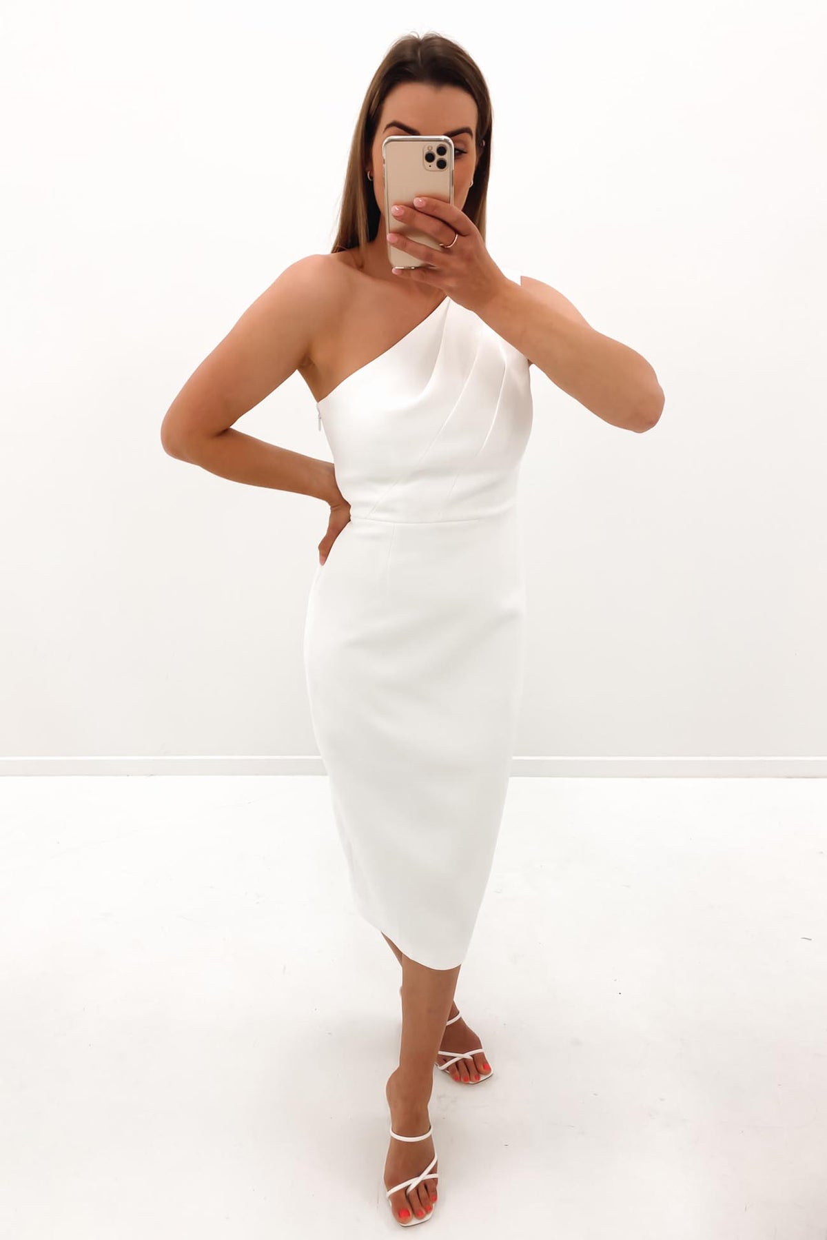 1 shoulder white dress online