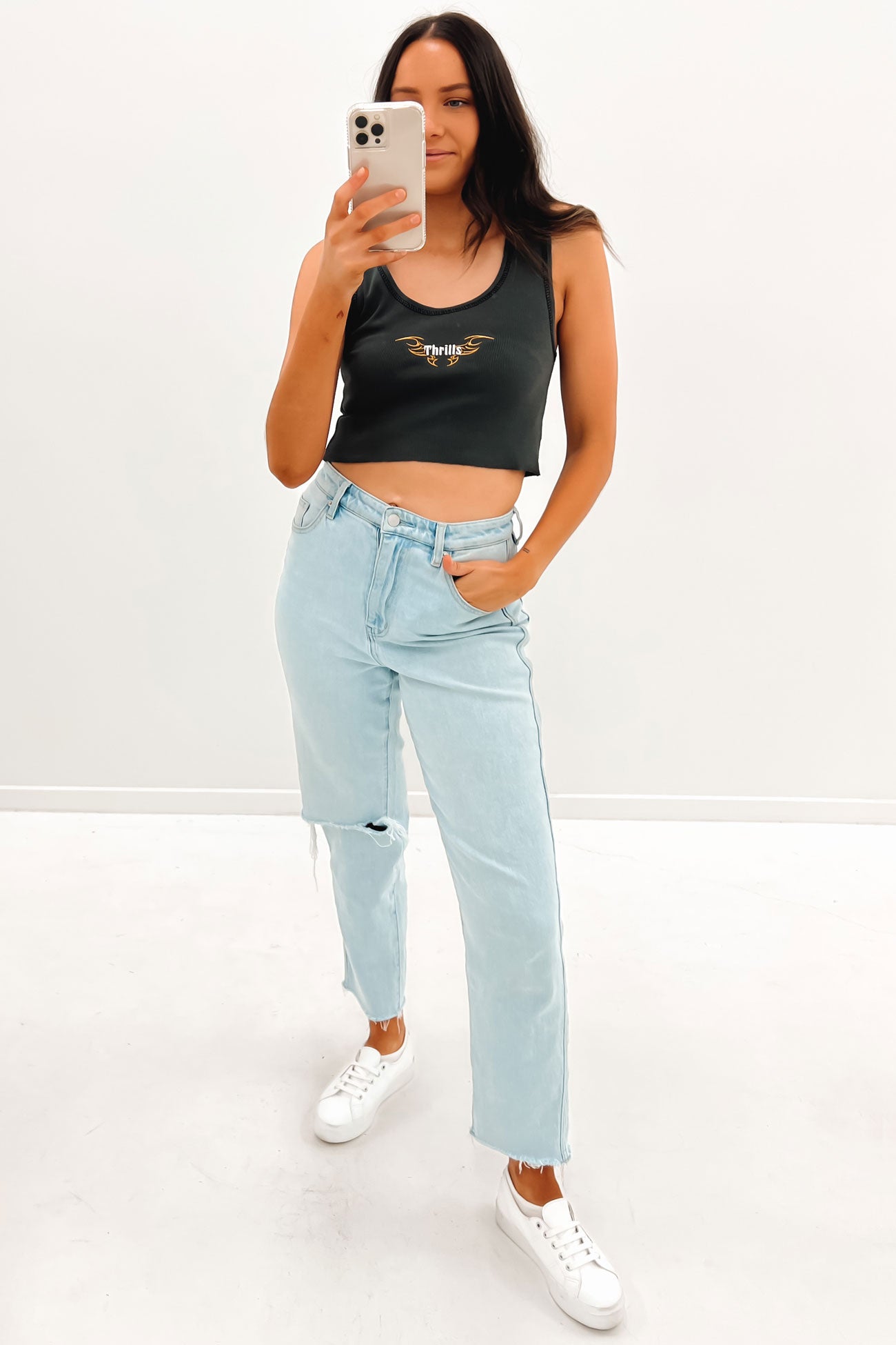 Thrills Golden Wings Crop Rib Singlet Merch Black