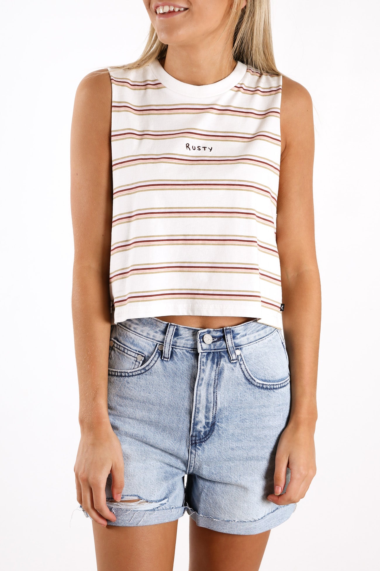 Throwback Crop Muscle White