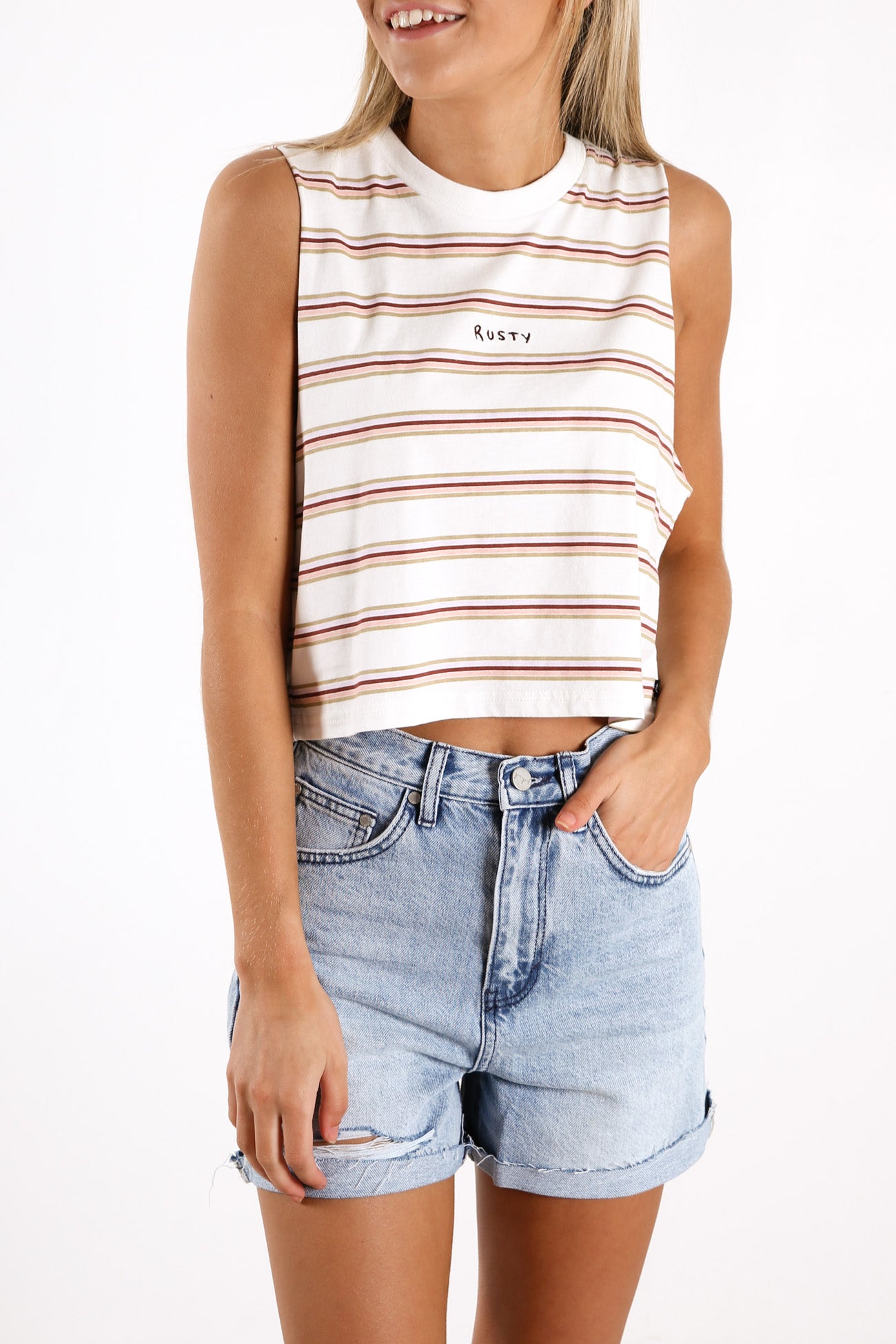 Throwback Crop Muscle White