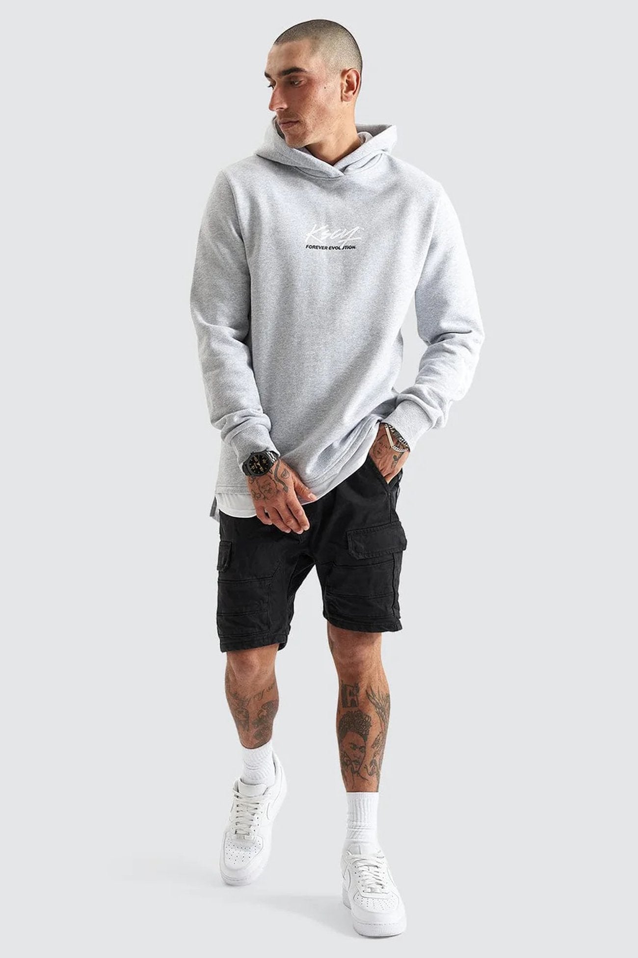 Trevor Hooded Layered Dual Curved Sweater Grey Marle