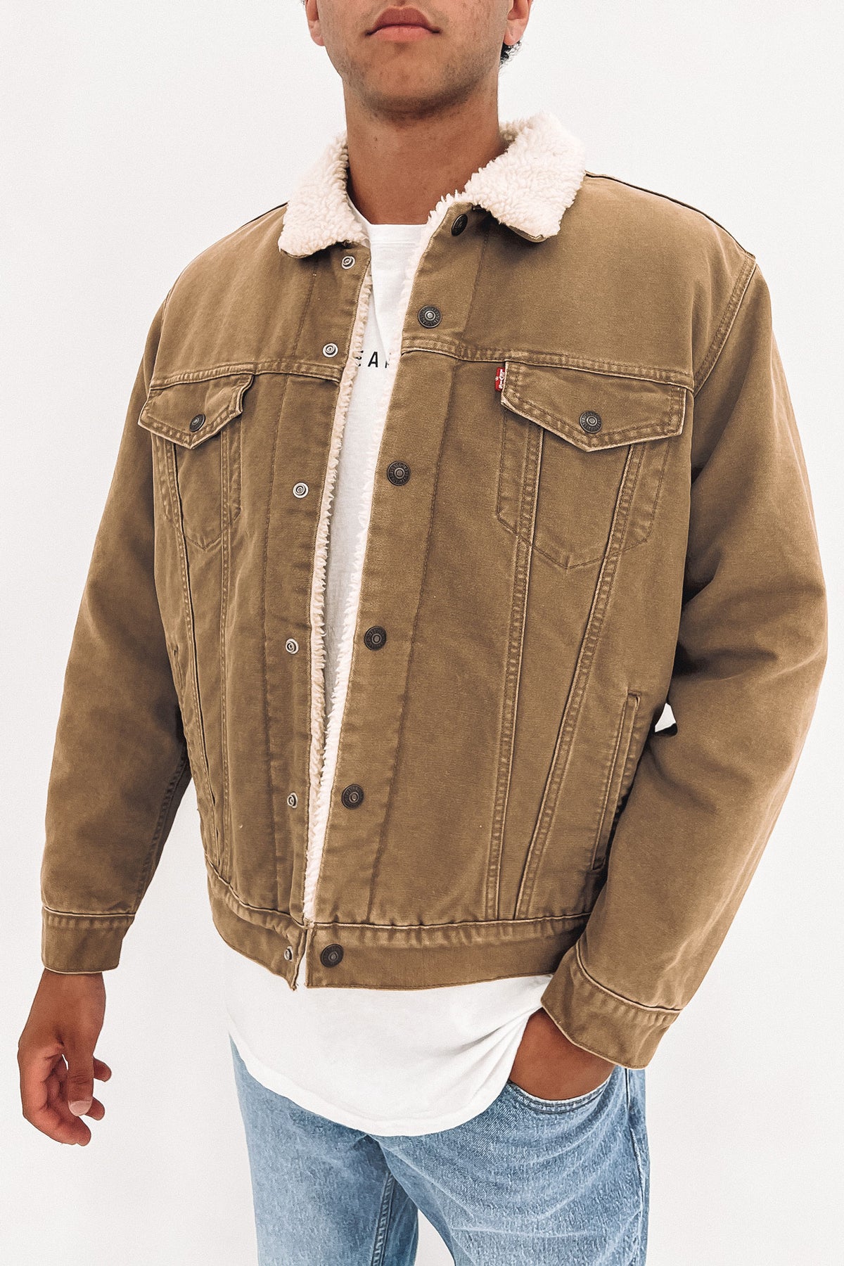 Sherpa Trucker Jacket Washed Cougar Canvas