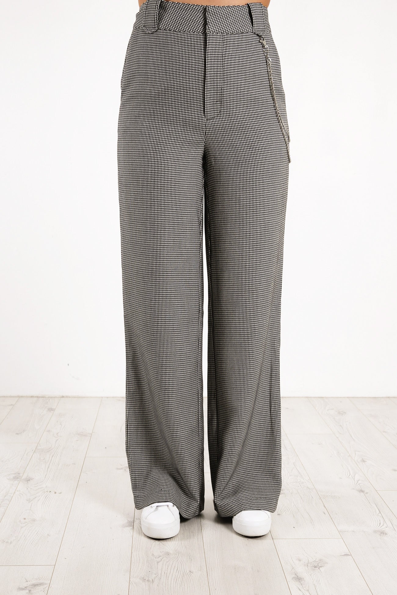 Wide Leg Pant Black White Houndstooth