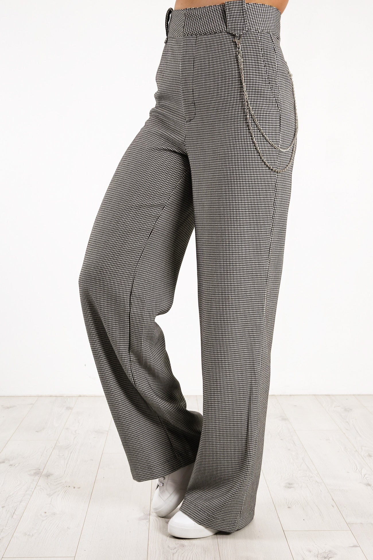 Wide Leg Pant Black White Houndstooth