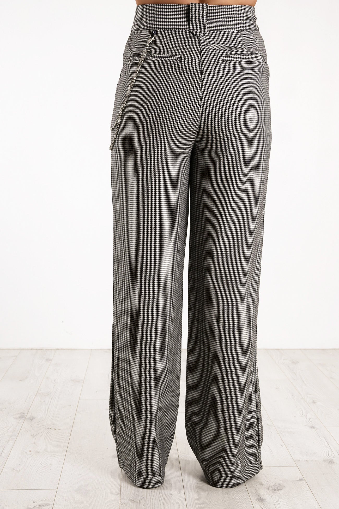Wide Leg Pant Black White Houndstooth