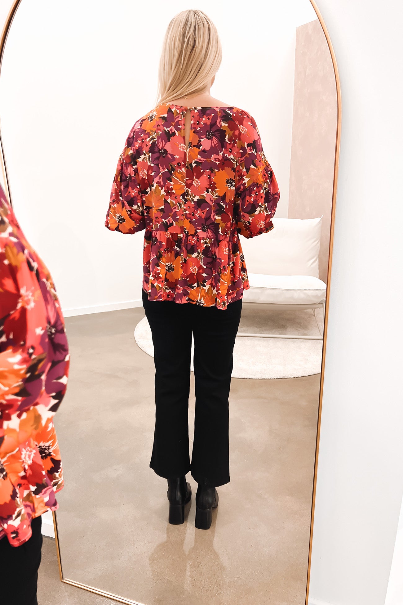 Yasmin Bubble Sleeve Top Berry Floral